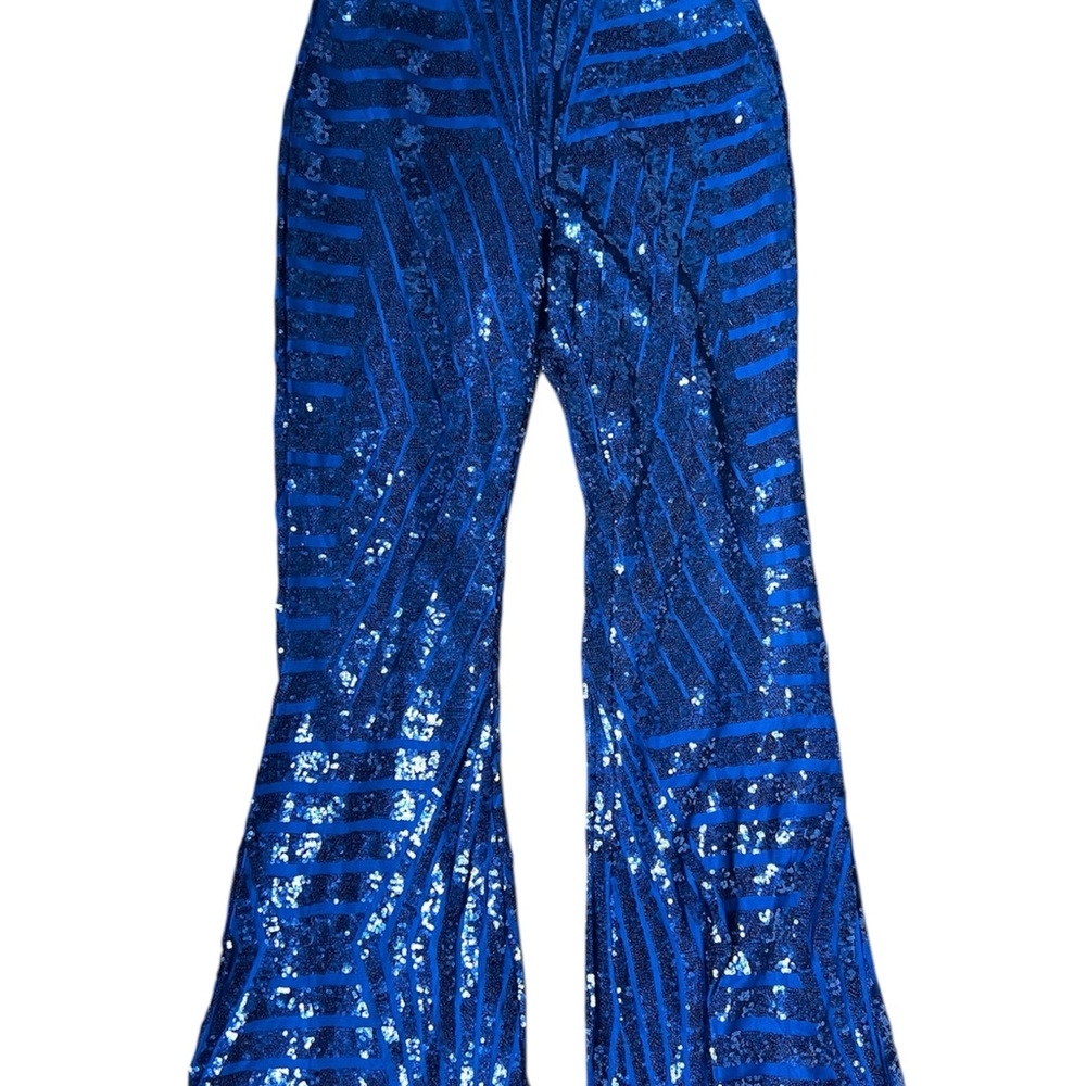Blue Sequin Flare Pants